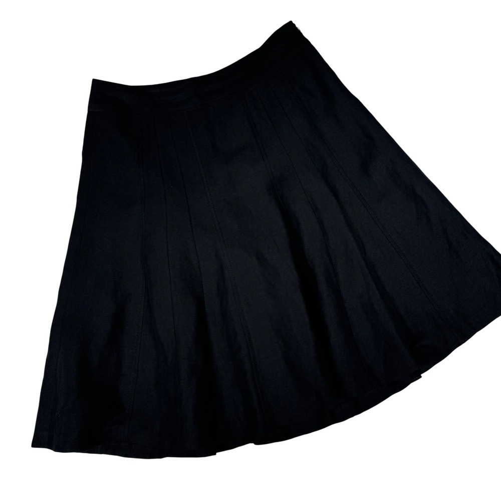 Ann Taylor Skirt Women 8 Black Linen Blend Panelled A-Line Office 135930 Chic